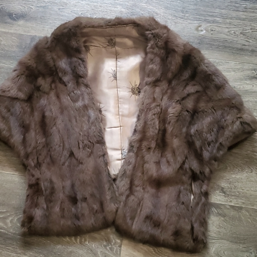 Vintage Brown Fur Stoll Handmade 50s Pockets Rabbit Hair ? Made in the USA